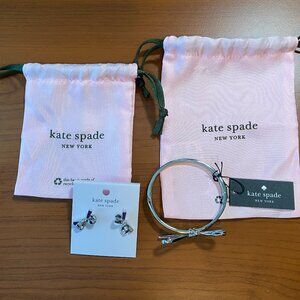 Kate Spade Silver Bow Jewelry Set Earrings and Bangle Bracelet